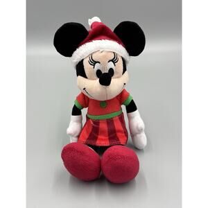 Adorable Minnie Mouse Plush In Red Christmas Dress Santa Hat 10” Stuffed Animal